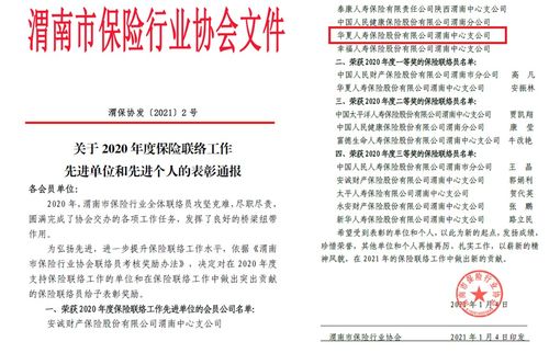 陜分公司渭南中支榮獲“渭南市2020年度保險(xiǎn)聯(lián)絡(luò)工作先進(jìn)單位”榮譽(yù)稱號(hào)